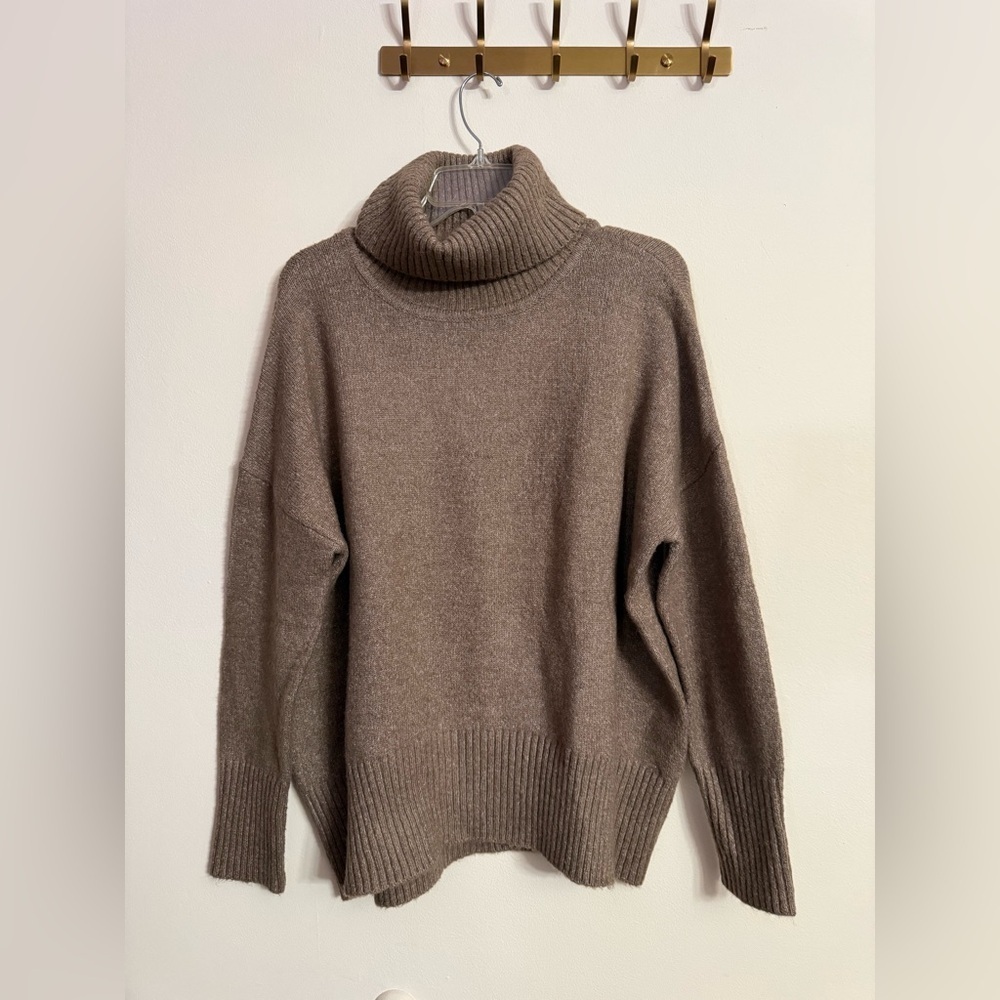 WILLIAM RAST Heather Brown Woven Cowl Turtleneck Sweater NWOT Sz M